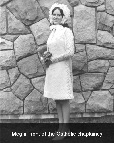 Meg in front of the Catholic Chaplaincy