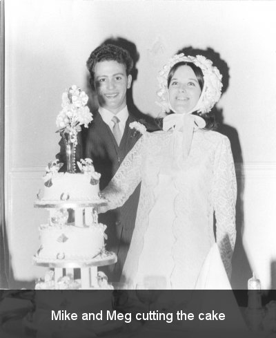 Mike and Meg cutting the cake